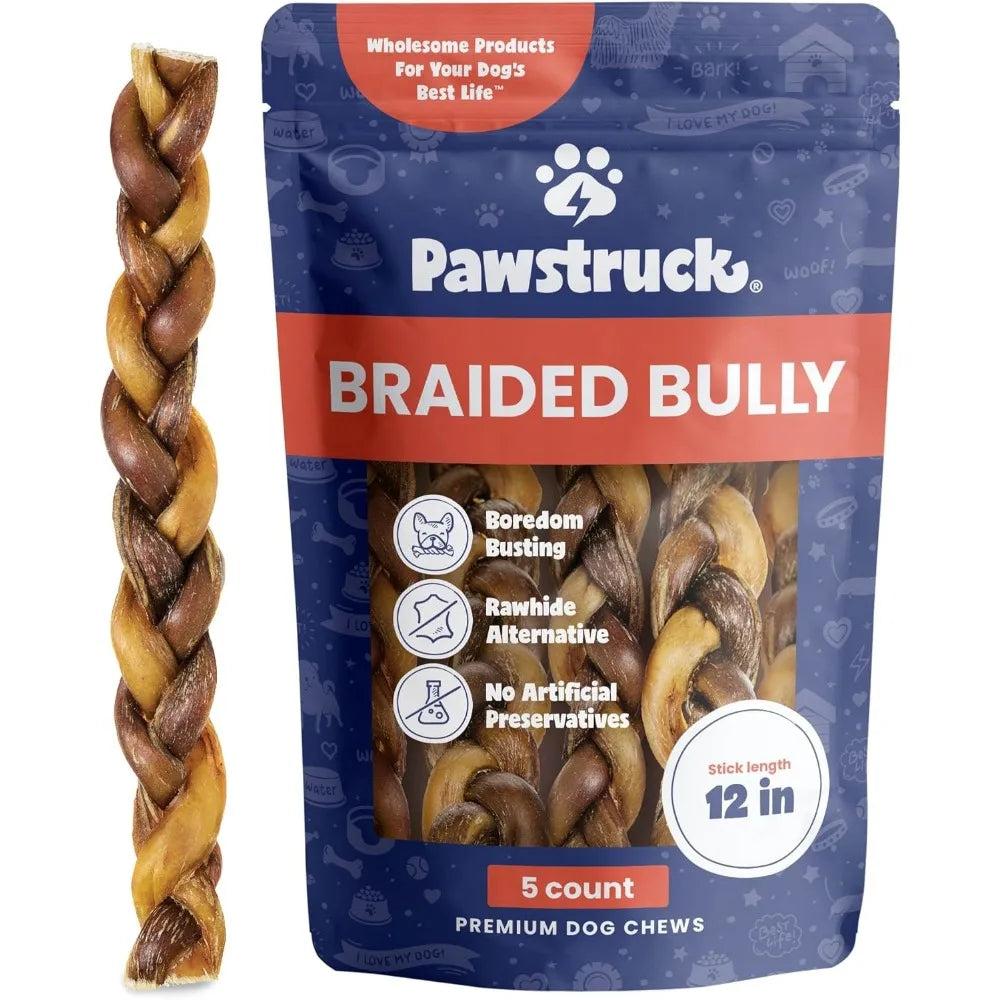 Natural 12" Braided Bully Sticks Rawhide-Free, Single Ingredient Treat